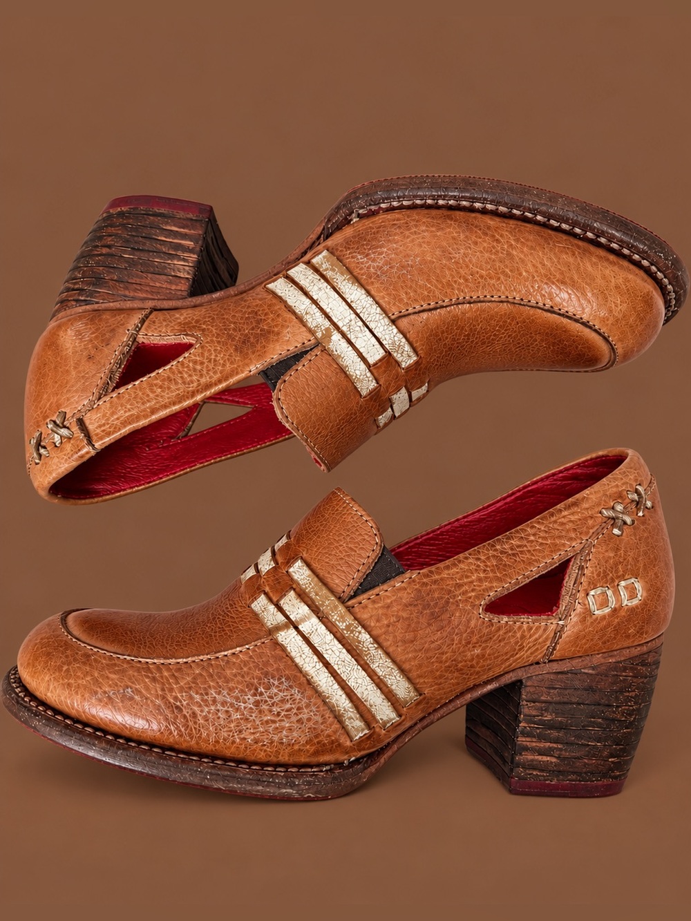 BED STU Gabbriana Cognac Leather Heeled Loafers Size 7 BNWOT